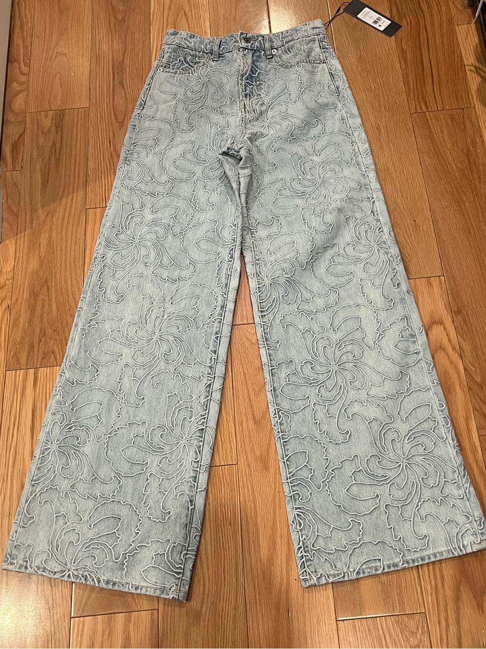 VERONICA BEARD TAYLOR HIGH WAISTED EMBROIDERED FLORAL JEANS SUN SPARK - Picture 11 of 14